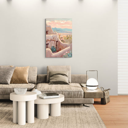 Santa Fe Adobe Architecture - Canvas Wall Art Living Room