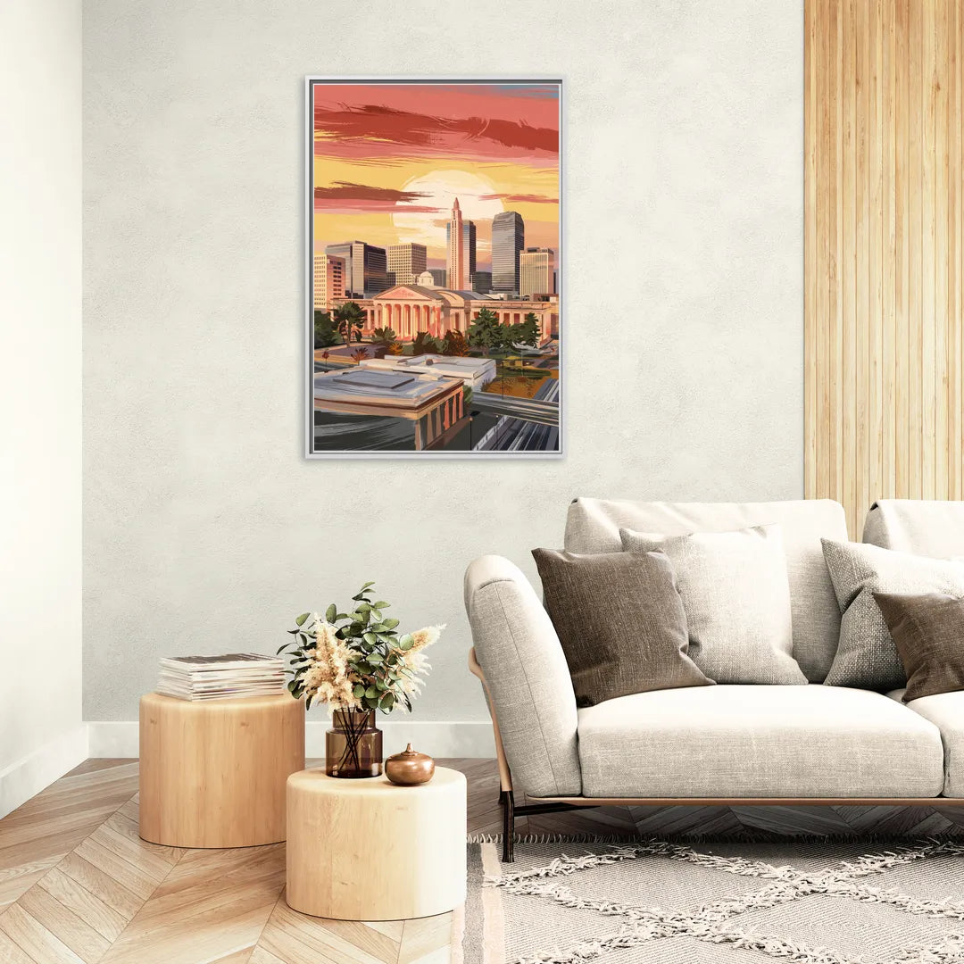 Joseph Skyline Sunset - Living Room White Frame Canvas