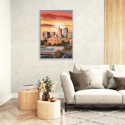 Joseph Skyline Sunset - Living Room White Frame Canvas