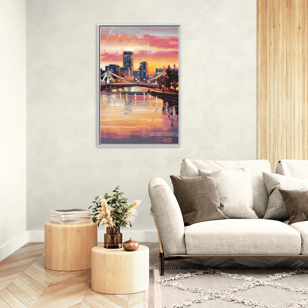 Des Moines Scenic Riverfront - Living Room White Frame Canvas