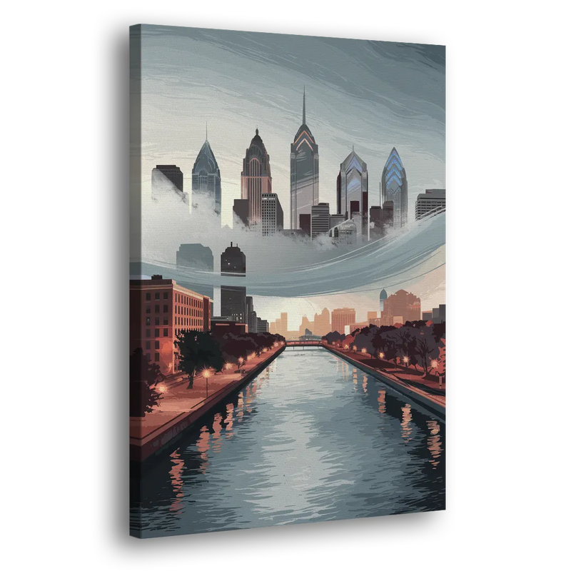 Philadelphia Skyline in Fog - Canvas Print Art Sides