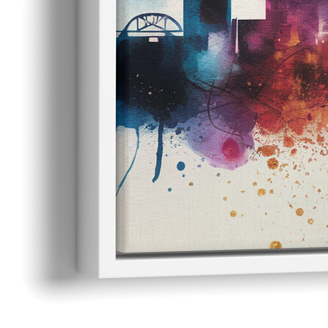 Cincinnati Skyline With Fireworks - Close-Up White Frame Canvas