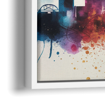 Cincinnati Skyline With Fireworks - Close-Up White Frame Canvas