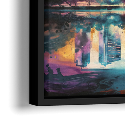 Atlanta Skyline With Reflection - Close-Up Black Frame Canvas