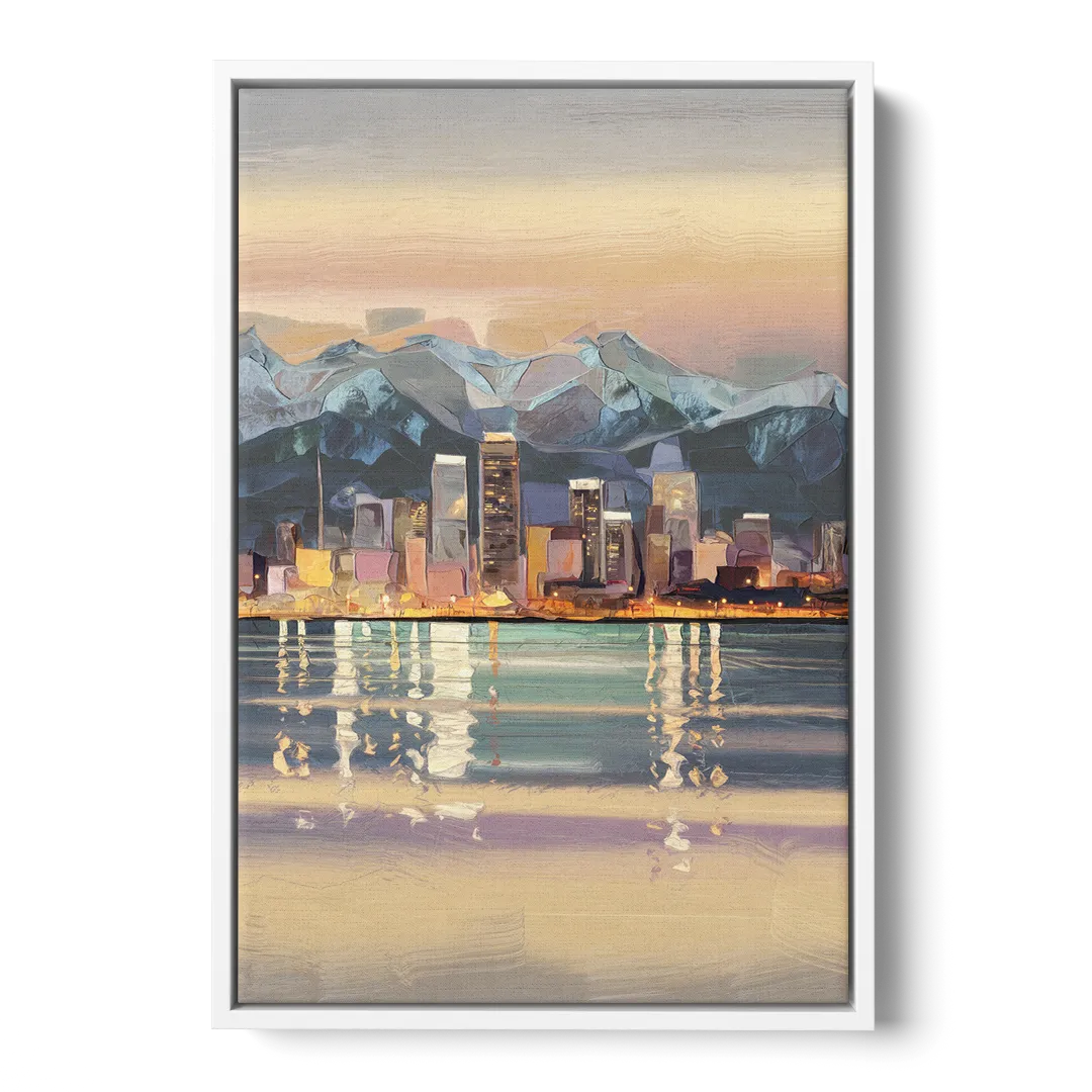 Anchorage Cityscape Reflection - White Frame Canvas