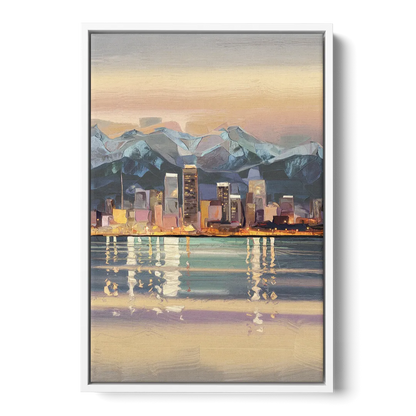 Anchorage Cityscape Reflection - White Frame Canvas