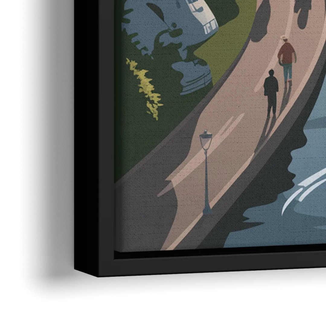 Quebec City Scenic Pathway - Close-Up Black Frame Canvas