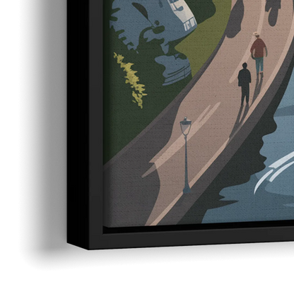 Quebec City Scenic Pathway - Close-Up Black Frame Canvas