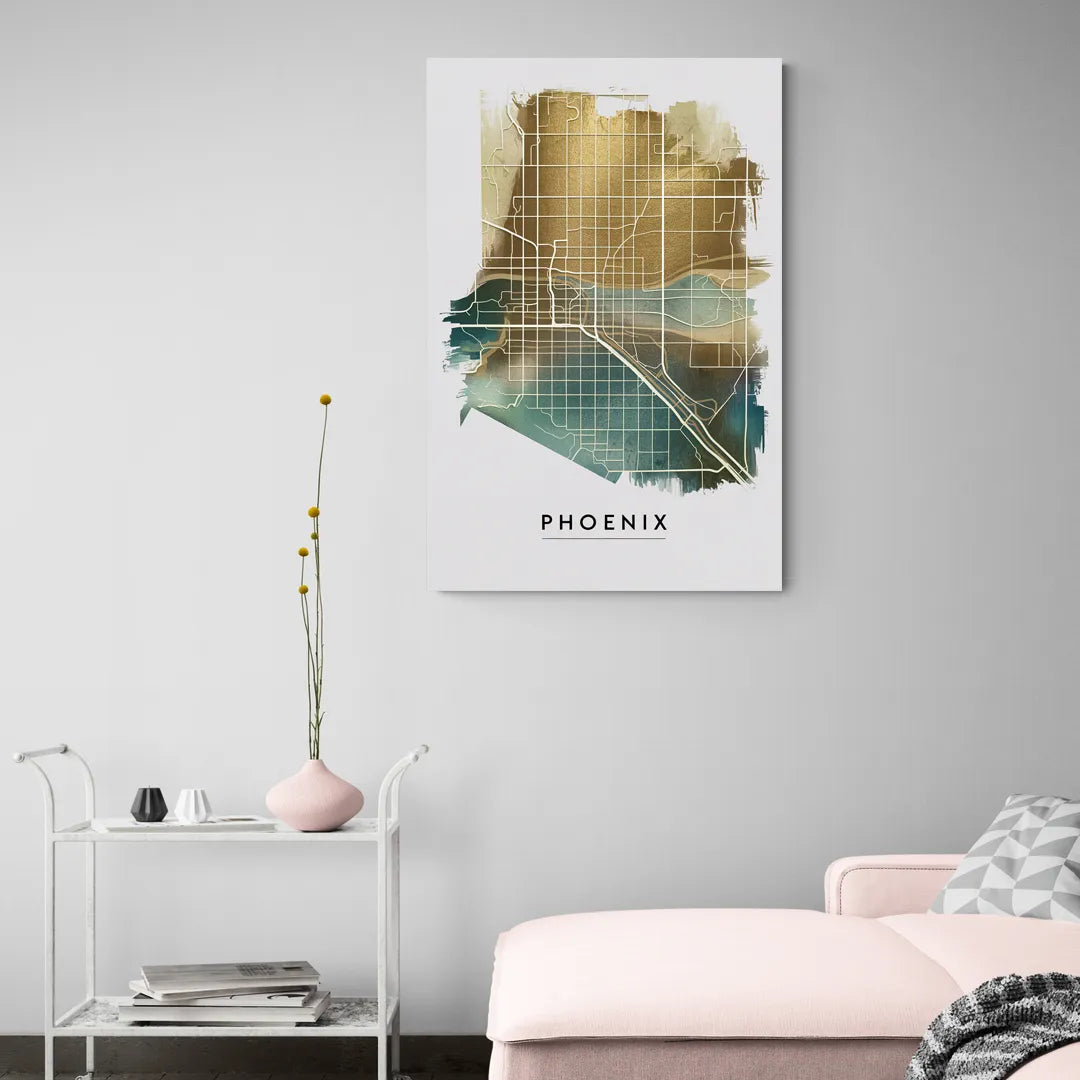 Phoenix Arizona Map Design - Canvas Wall Art Living Room