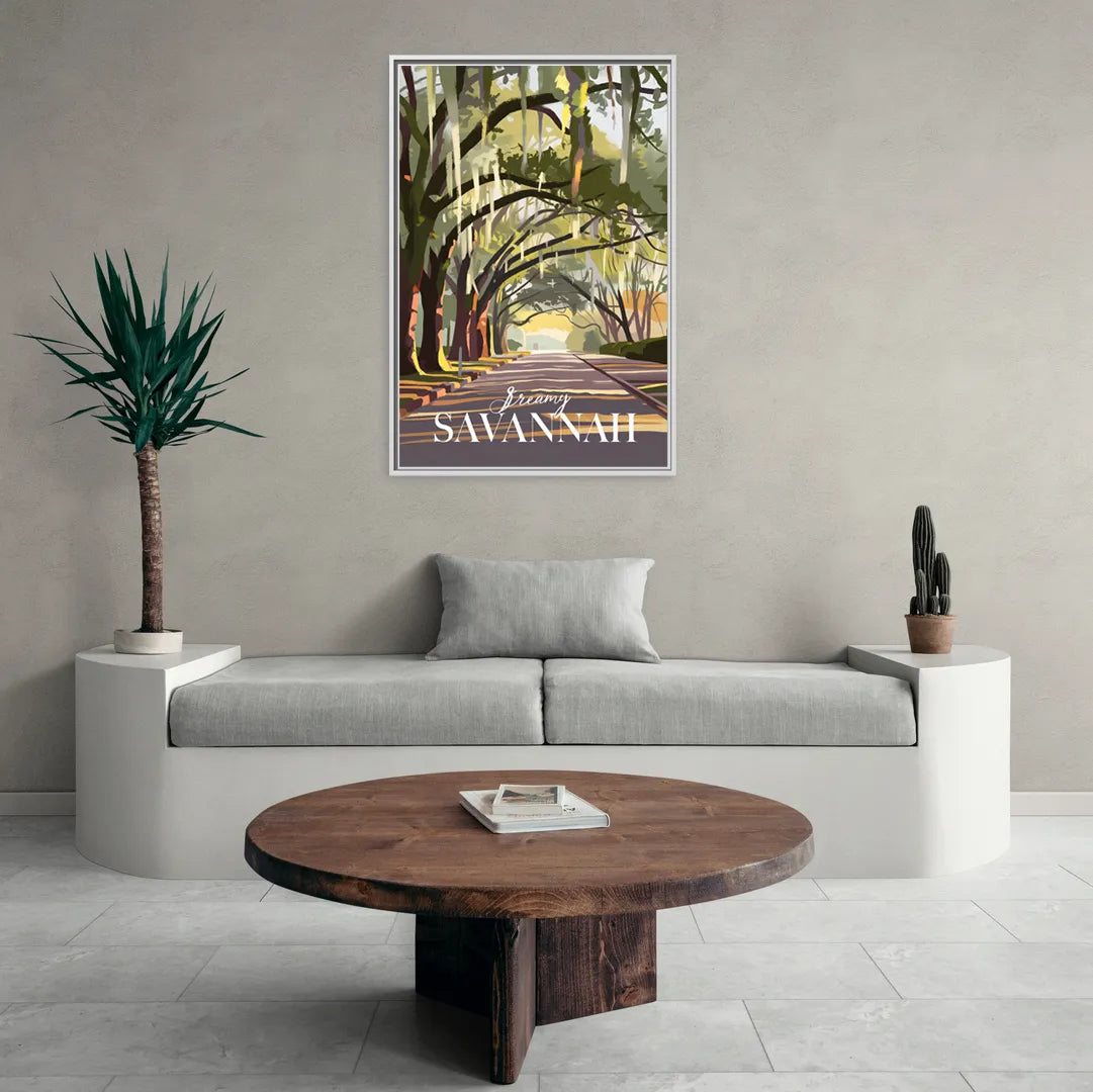 Savannah Spanish Moss Streets - Living Room White Frame Canvas