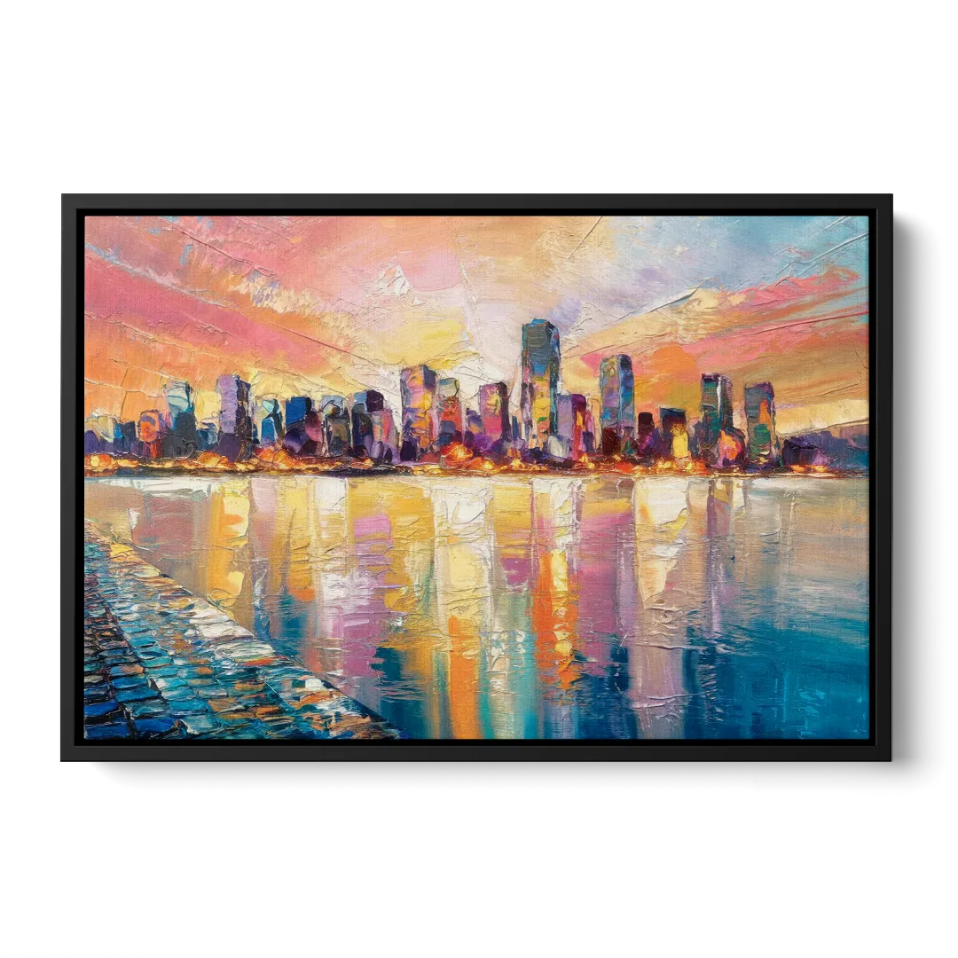 Boston Harbor Sunrise - Black Frame Canvas