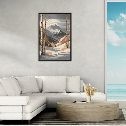 Aspen Snowy Peaks - Living Room Black Frame Canvas