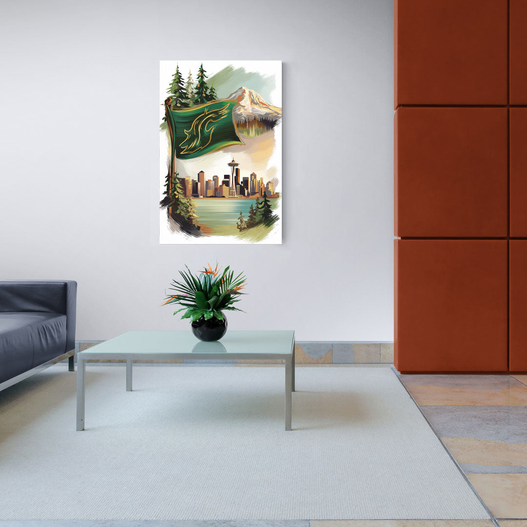 Washington Flags and Symbols - Canvas Wall Art Living Room