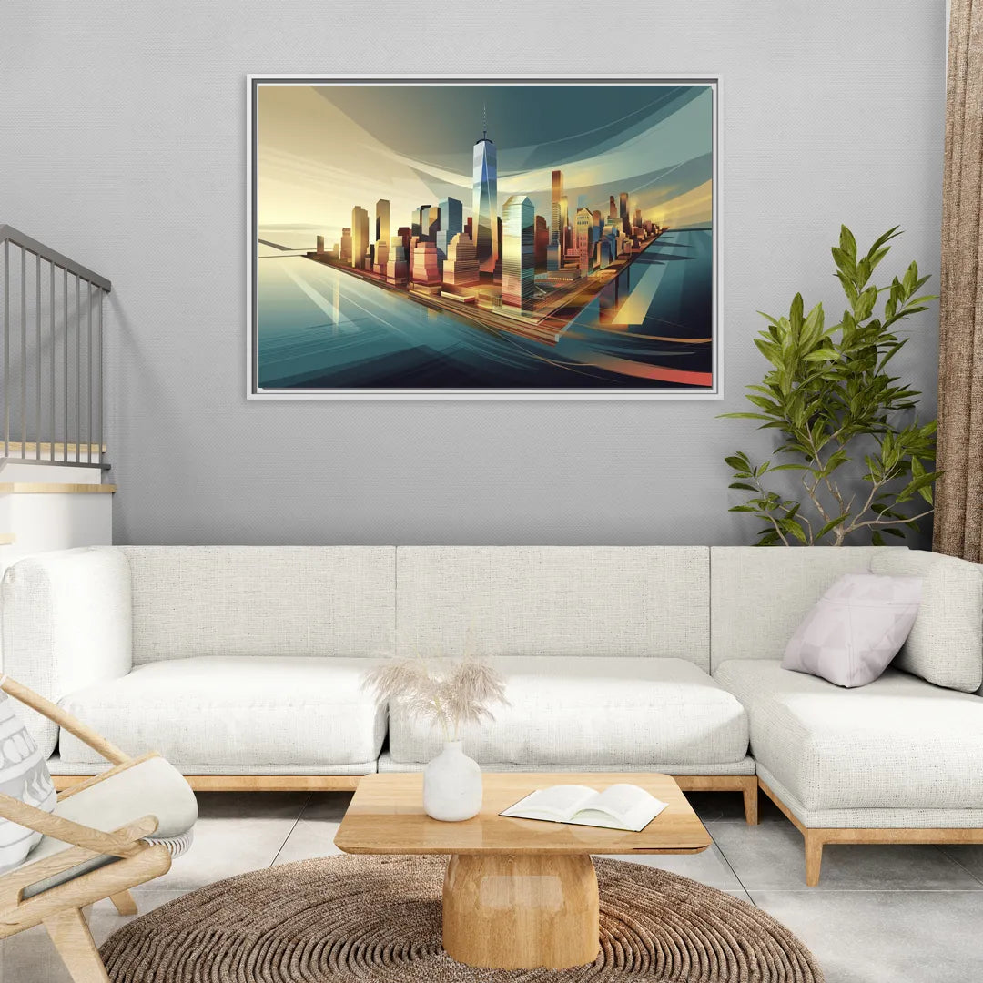 New York City Financial District - Living Room White Frame Canvas
