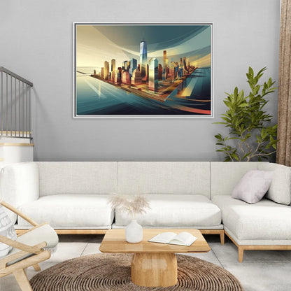 New York City Financial District - Living Room White Frame Canvas
