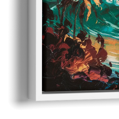 Los Angeles Sunset Over The Ocean - Close-Up White Frame Canvas