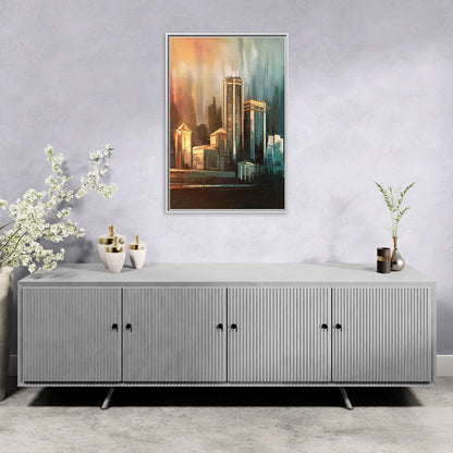 Detroit Urban Skyline - Living Room White Frame Canvas