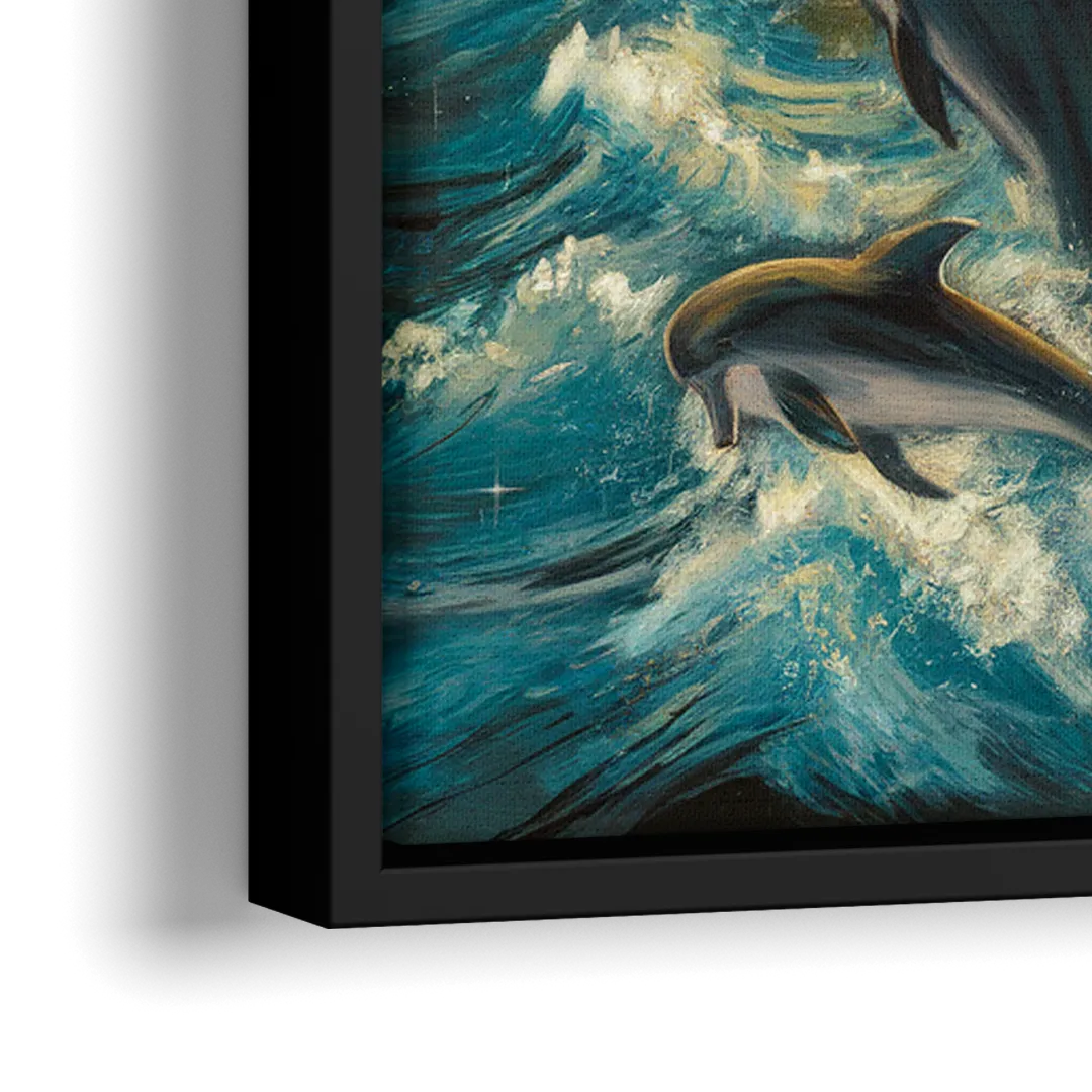 Myrtle Beach Dolphin Horizon - Close-Up Black Frame Canvas
