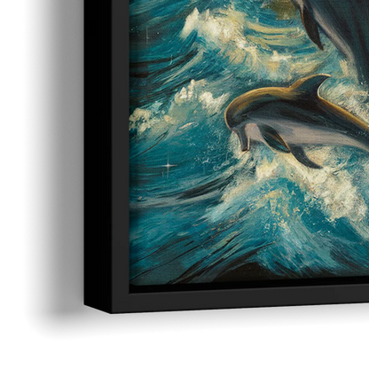 Myrtle Beach Dolphin Horizon - Close-Up Black Frame Canvas