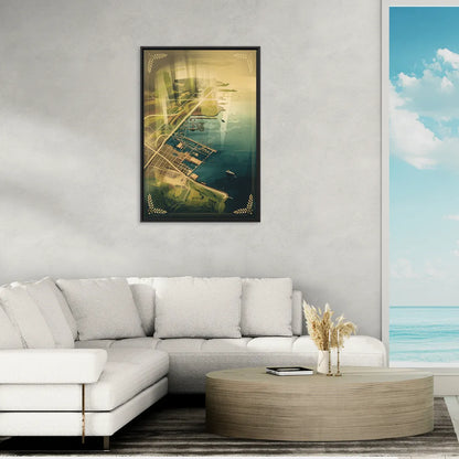 Seattle Map Vintage Style - Living Room Black Frame Canvas