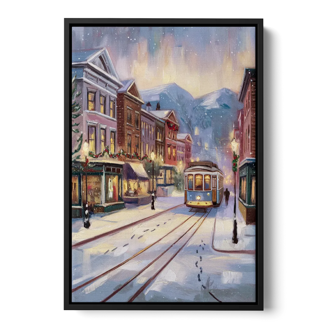 Salt Lake City Winter Scene - Black Frame Canvas