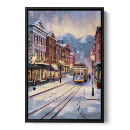Salt Lake City Winter Scene - Black Frame Canvas