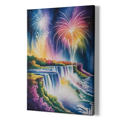 Niagara Falls Fireworks Show - Canvas Print Art Sides