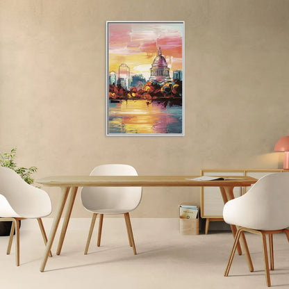 Madison Skyline at Sunset - Living Room White Frame Canvas