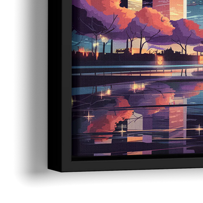 Garland Cityscape Sunset Horizon - Close-Up Black Frame Canvas