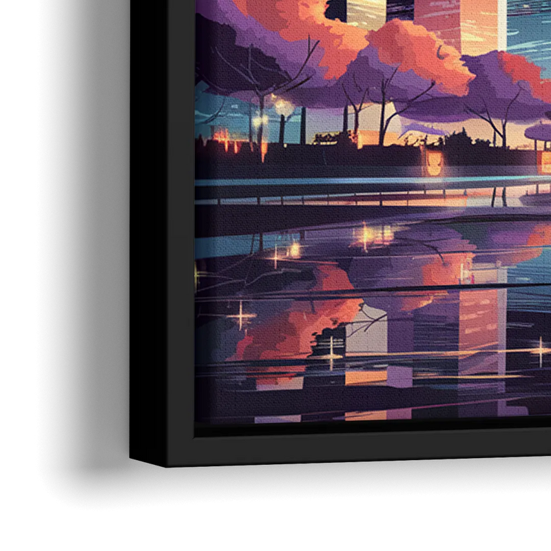 Garland Cityscape Sunset Horizon - Close-Up Black Frame Canvas