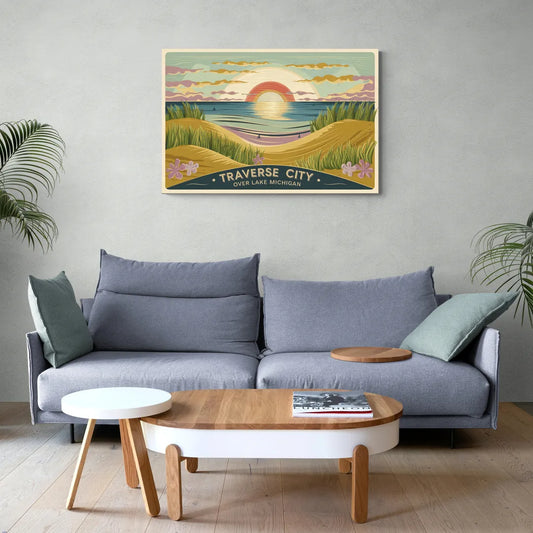 Traverse City Sunset Over Lake Michigan - Canvas Wall Art Living Room