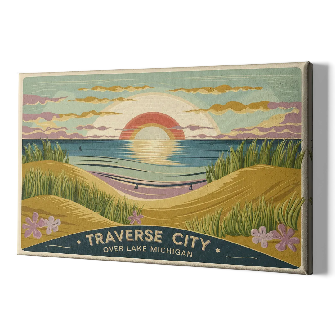 Traverse City Sunset Over Lake Michigan - Canvas Print Art Sides