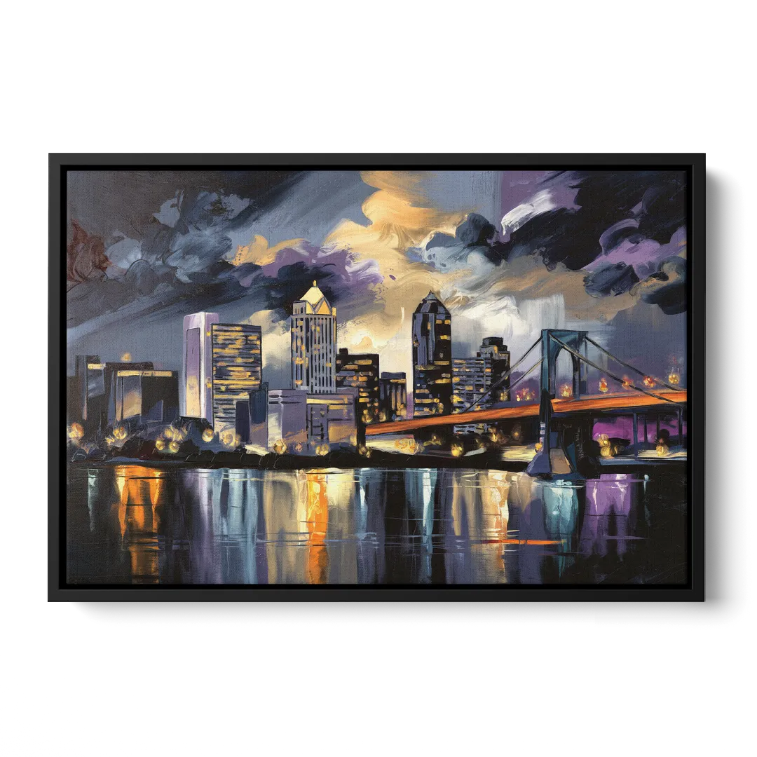 Toledo Nighttime Skyline - Black Frame Canvas