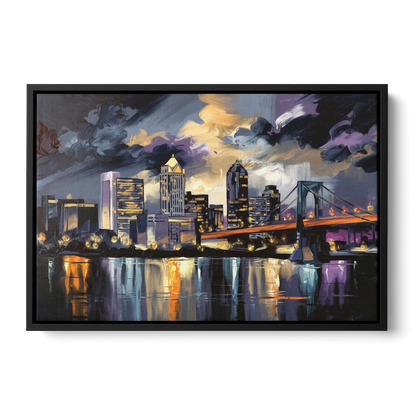 Toledo Nighttime Skyline - Black Frame Canvas