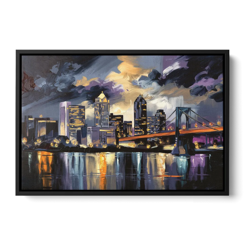 Toledo Nighttime Skyline - Black Frame Canvas
