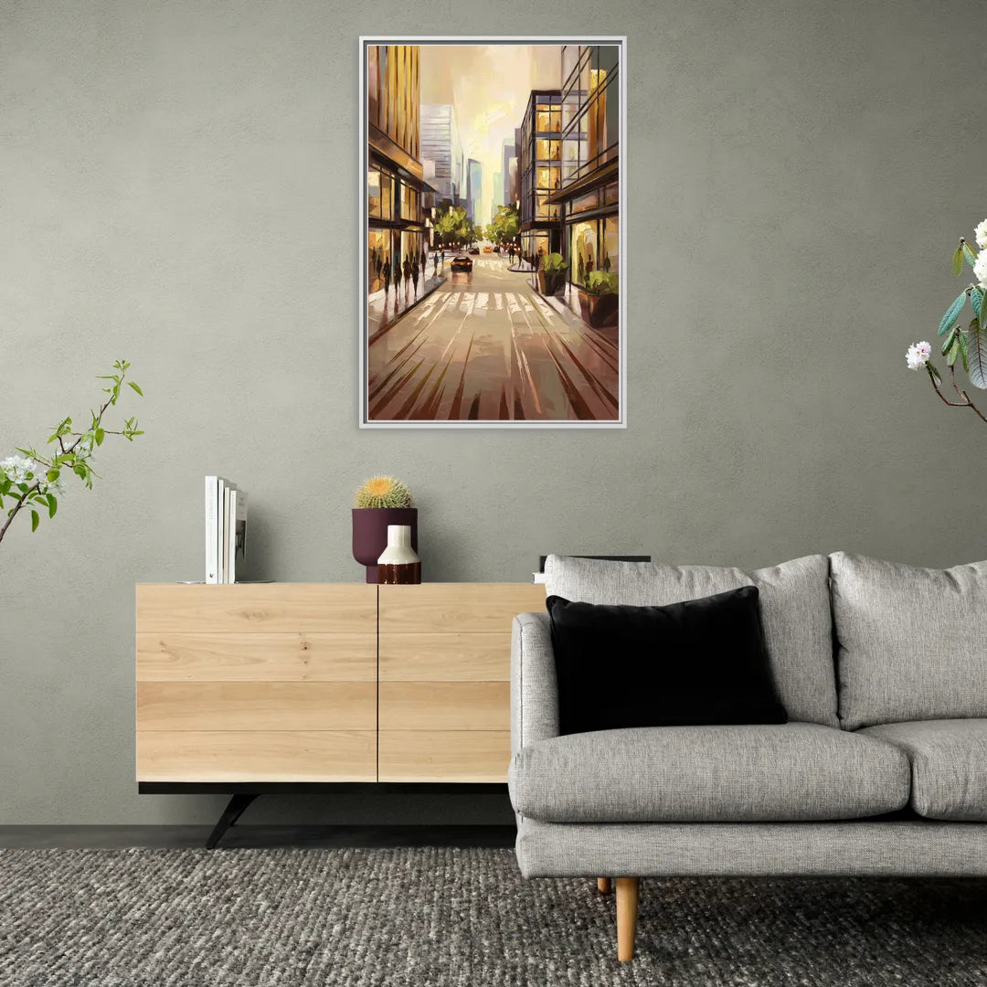 Arlington Urban Streets - Living Room White Frame Canvas