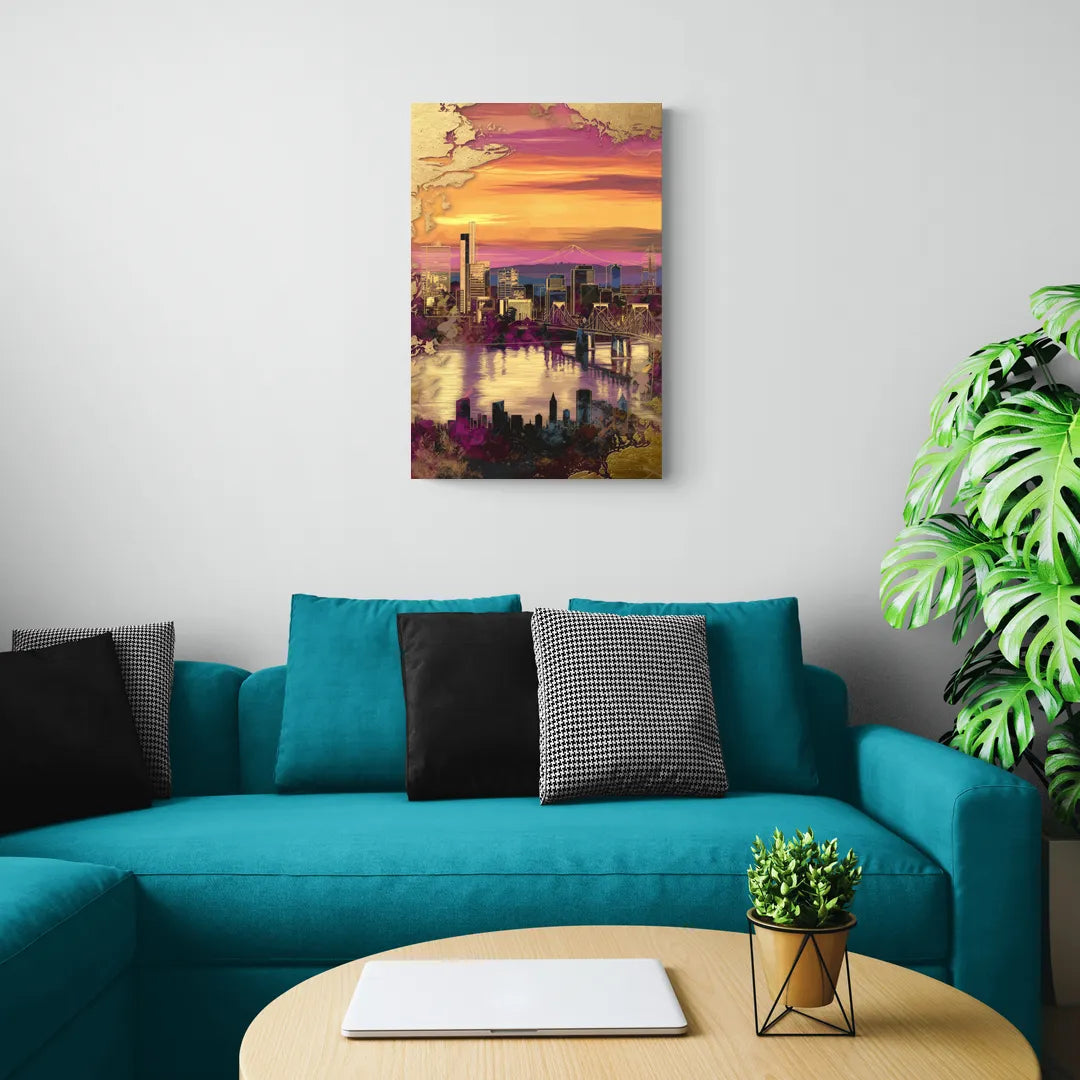 Portland Skyline Sunset - Canvas Wall Art Living Room