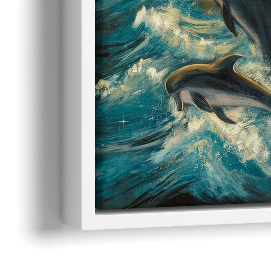 Myrtle Beach Dolphin Horizon - Close-Up White Frame Canvas