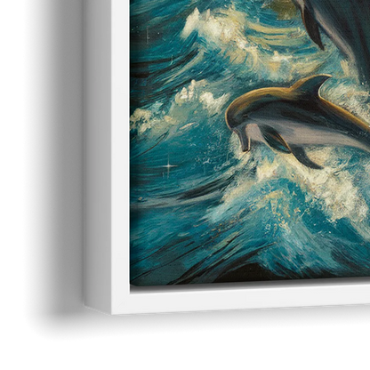 Myrtle Beach Dolphin Horizon - Close-Up White Frame Canvas