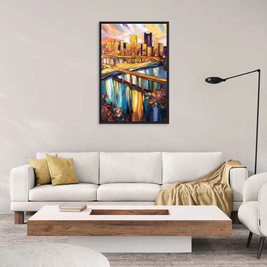 Pittsburgh Downtown Cityscape - Living Room Black Frame Canvas