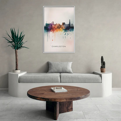 Charleston Historic Skyline - Living Room White Frame Canvas