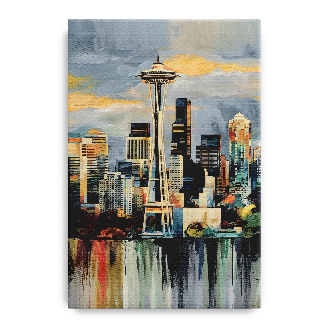 Seattle Skyline Panorama - Canvas Wall Art