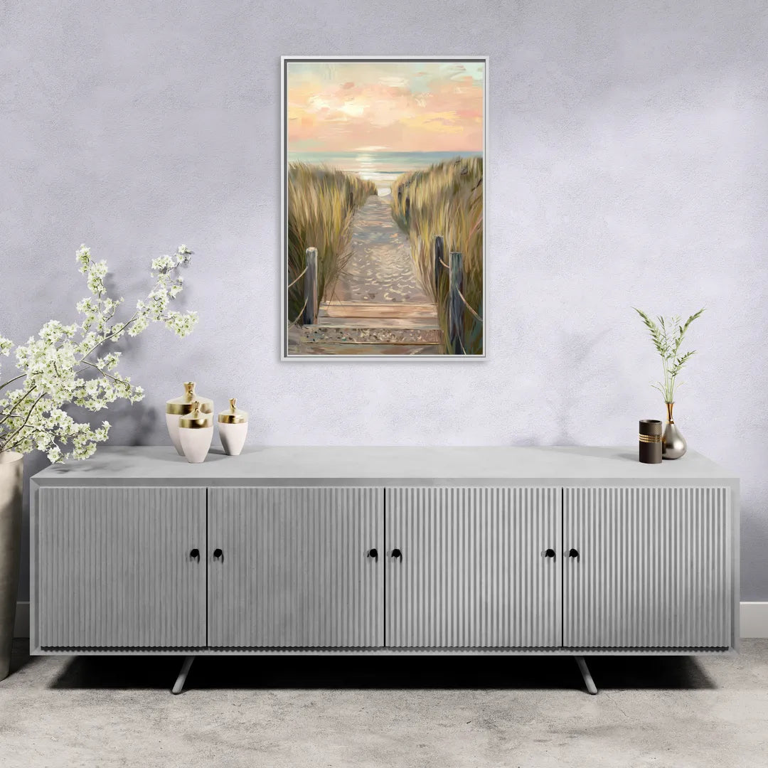 Seaside Coastal Path - Living Room White Frame Canvas