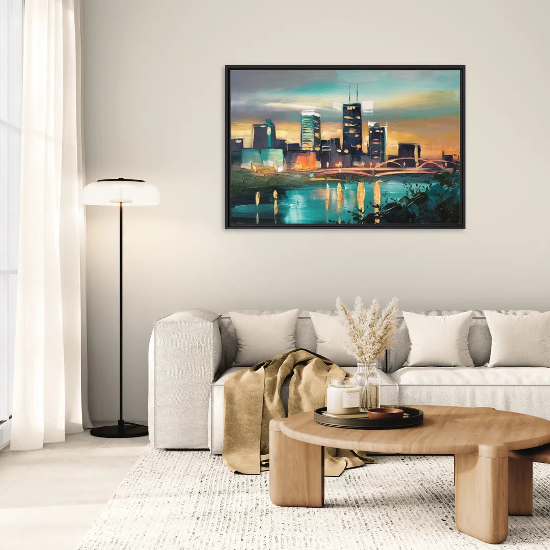 Des Moines Urban Charm - Living Room Black Frame Canvas