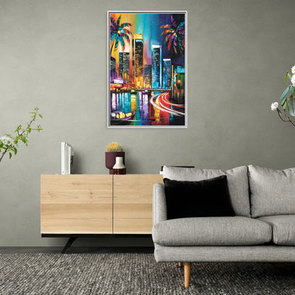 Miami Downtown Energy - Living Room White Frame Canvas