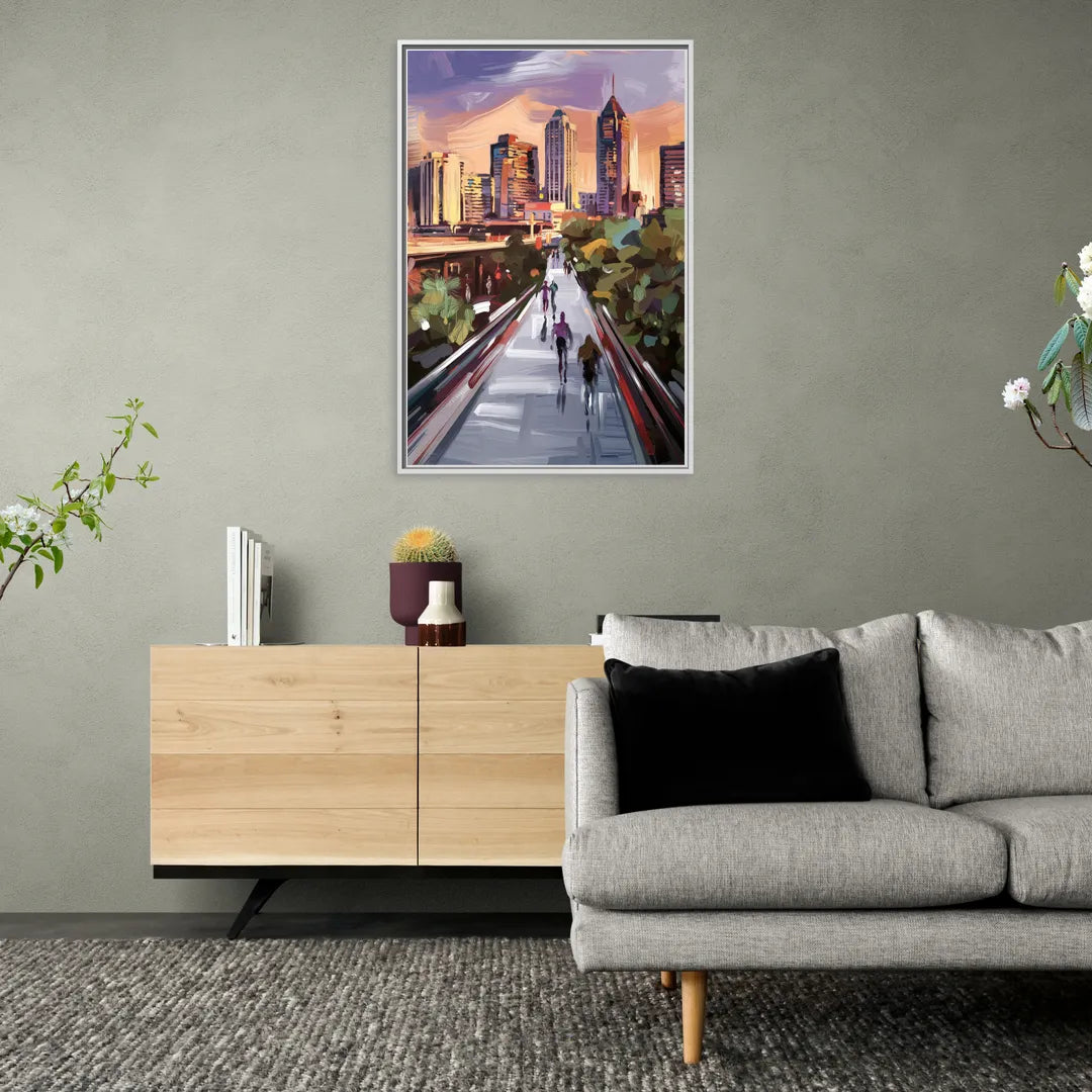 Atlanta Beltline Artwork - Living Room White Frame Canvas
