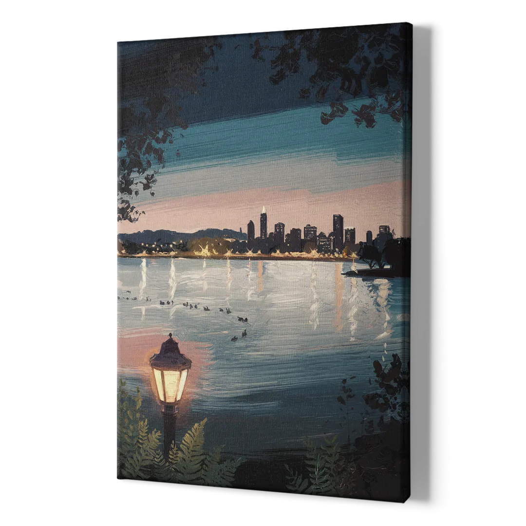 Oakland Lake Merritt Reflection - Canvas Print Art Sides