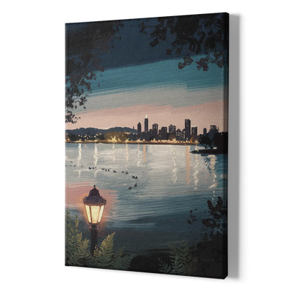 Oakland Lake Merritt Reflection - Canvas Print Art Sides
