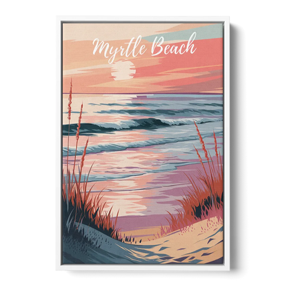 Myrtle Beach Sunset Reflections - White Frame Canvas