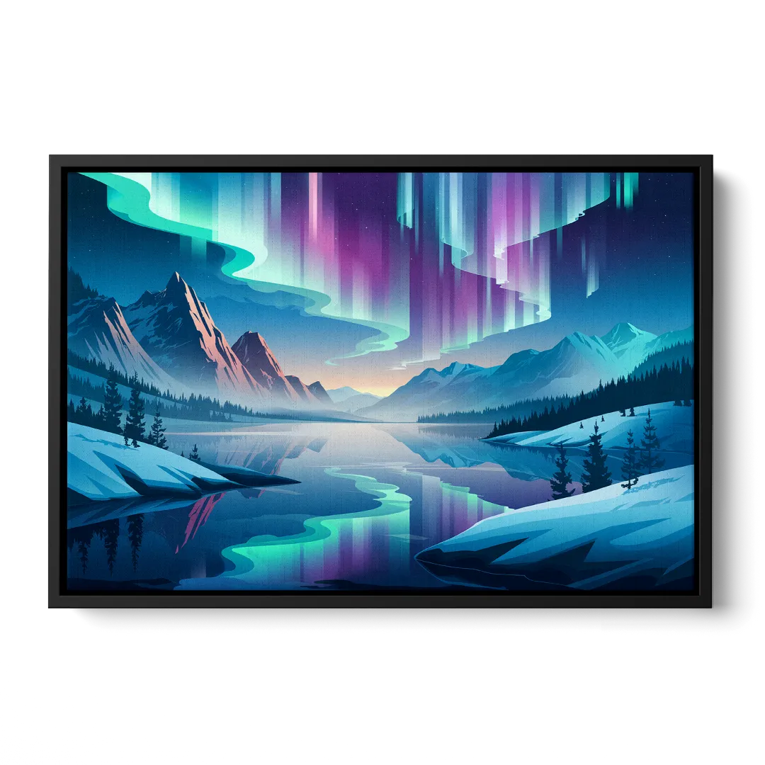 Anchorage Northern Lights Scene - Black Frame Canvas